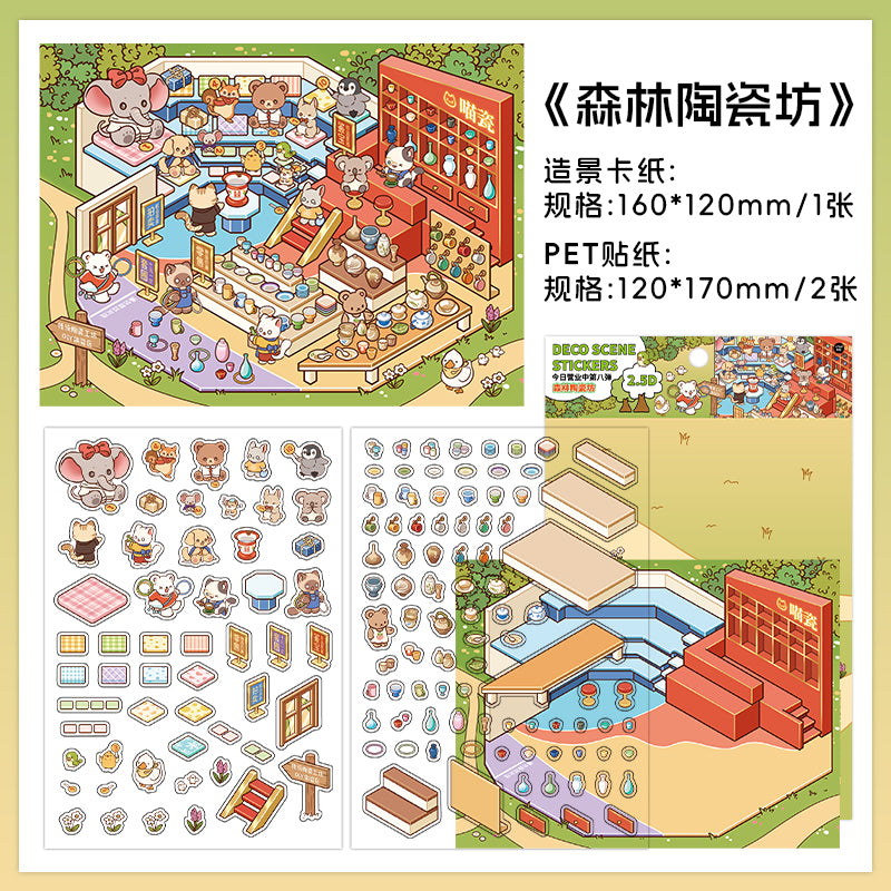 3D DIY Landscaping Deco-| Happy Pottery Club | Forest Ceramics Workshop | Sushi Restaurant At Sea | Sandbar Fishery | Single Sheet