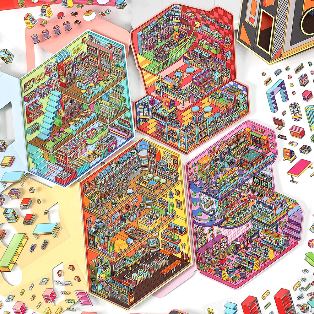 3D Deco Scene Sticker-| Record Store | eSports Room | Energy Station | Arcade |Single sheet