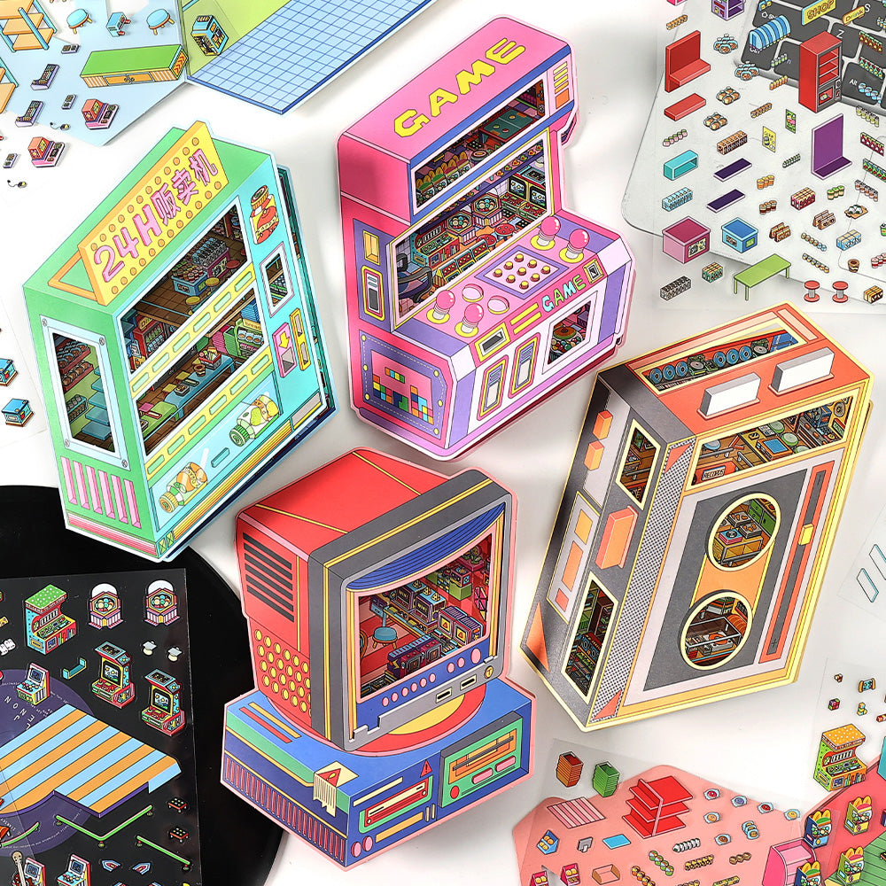 3D Deco Scene Sticker-| Record Store | eSports Room | Energy Station | Arcade |Single sheet