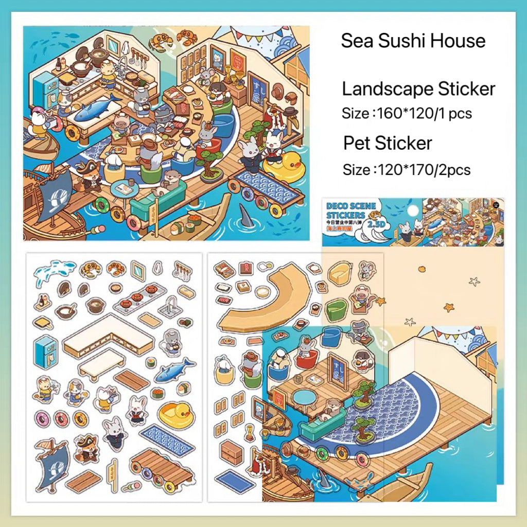 3D DIY Landscaping Deco-| Happy Pottery Club | Forest Ceramics Workshop | Sushi Restaurant At Sea | Sandbar Fishery | Single Sheet