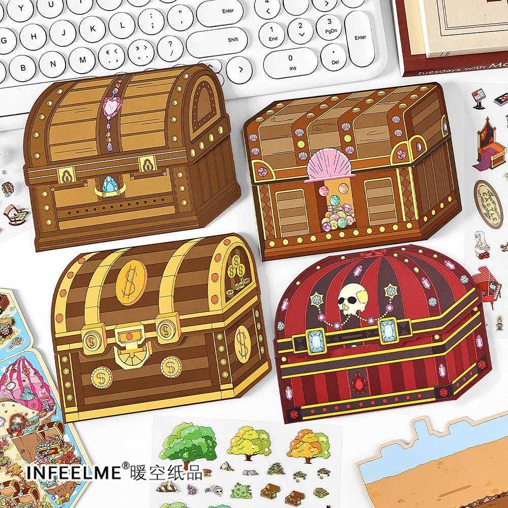 3D Large Size Scenery Sticker| Crab Treasure Box | Underground Treasure Hunt | Castle Treasures |Hide And Seek In The Valley| Single Sheet