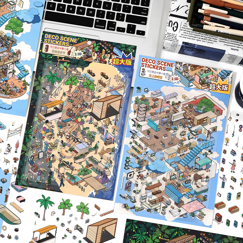 3D Large-size Scenery Sticker| Island Music Festival | Cloud Cafe |Single Sheet