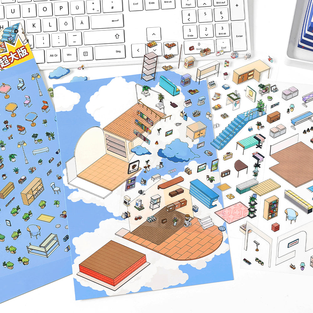 3D Large-size Scenery Sticker| Island Music Festival | Cloud Cafe |Single Sheet