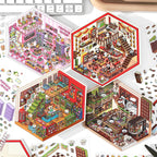 DIY Miniature Sticker Scene-| Hot Pot Restaurant | Chocolate Workshop | Rainbow Candy House |  Antique Toy Room | Single sheet