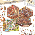 3D Scene Stickers -4 Theme-Street | Corner Park | Sushi Bar | Forest Inn | Coffee Bakery |
