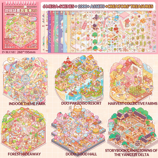 Miniature Scene Collection Set Scenery Stickers 3D House Toys DIY Handmade Stickers