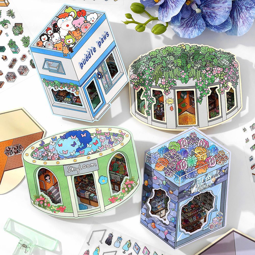 3D Stickers-| Rock Color Room | Dollhouse | Tailor's Shop | Green Plant Shop| Single Pc