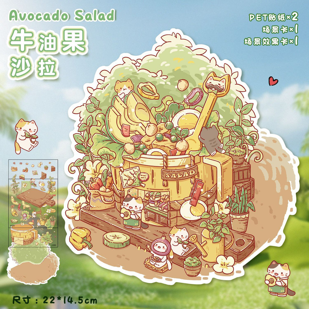Cartoon Food 3D Scene Stickers-| Chenpi Rose Teapot | Chocolate House | Avocado Salad | Soft Toast House | Single Pc