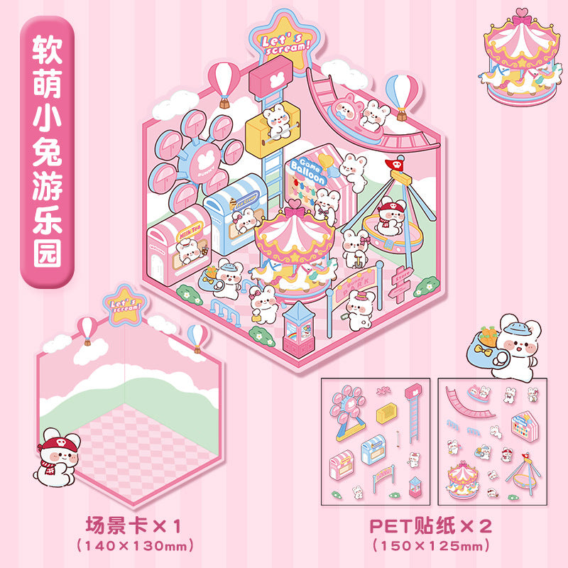 3D Store Series Stickers-| Capybara Hot Springs | Little Bear Bakery | Rabbit Clothing Store | Capybara Restaurant | Puppy Mart | Bunny Amusement Park | Do Do Panda Tea House |