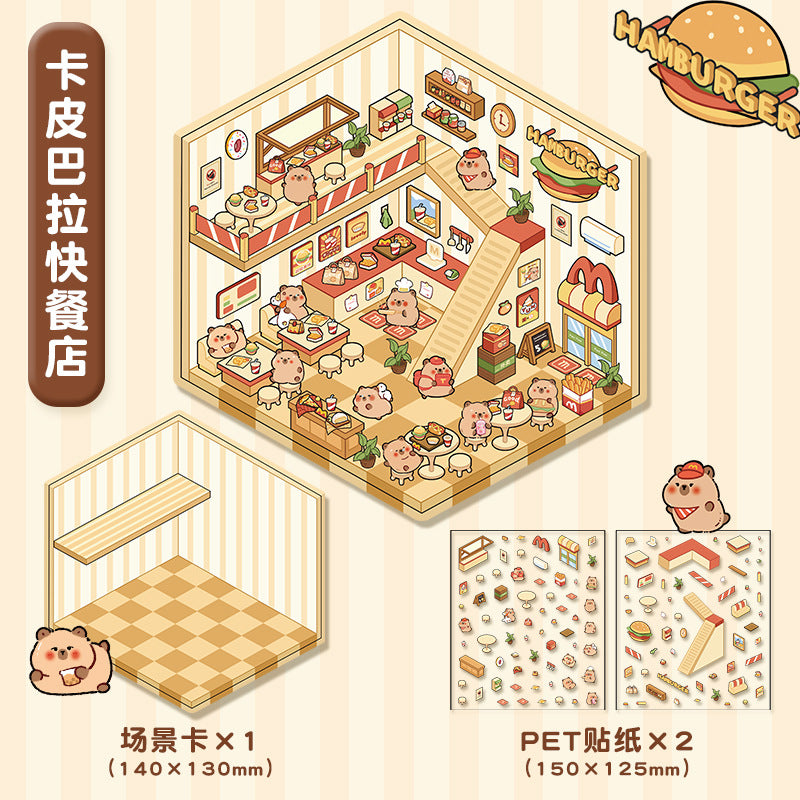 3D Store Series Stickers-| Capybara Hot Springs | Little Bear Bakery | Rabbit Clothing Store | Capybara Restaurant | Puppy Mart | Bunny Amusement Park | Do Do Panda Tea House |