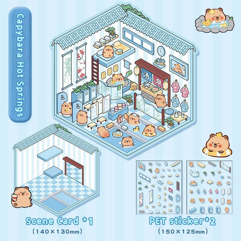 3D Store Series Stickers-| Capybara Hot Springs | Little Bear Bakery | Rabbit Clothing Store | Capybara Restaurant | Puppy Mart | Bunny Amusement Park | Do Do Panda Tea House |