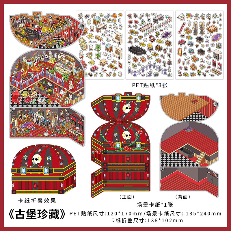 3D Large Size Scenery Sticker| Crab Treasure Box | Underground Treasure Hunt | Castle Treasures |Hide And Seek In The Valley| Single Sheet