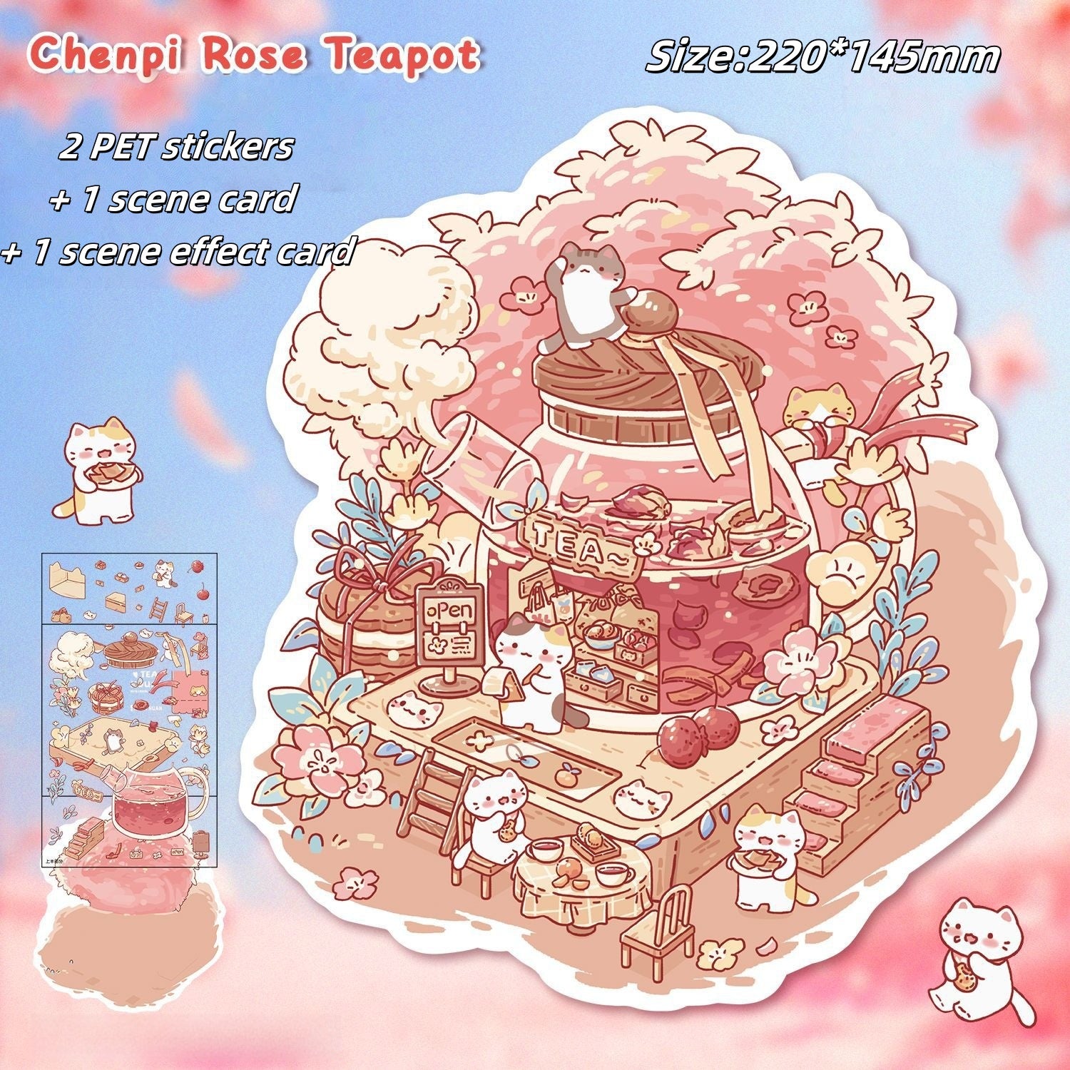 Cartoon Food 3D Scene Stickers-| Chenpi Rose Teapot | Chocolate House | Avocado Salad | Soft Toast House | Single Pc