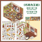 DIY Miniature Sticker Scene-| Hot Pot Restaurant | Chocolate Workshop | Rainbow Candy House |  Antique Toy Room | Single sheet