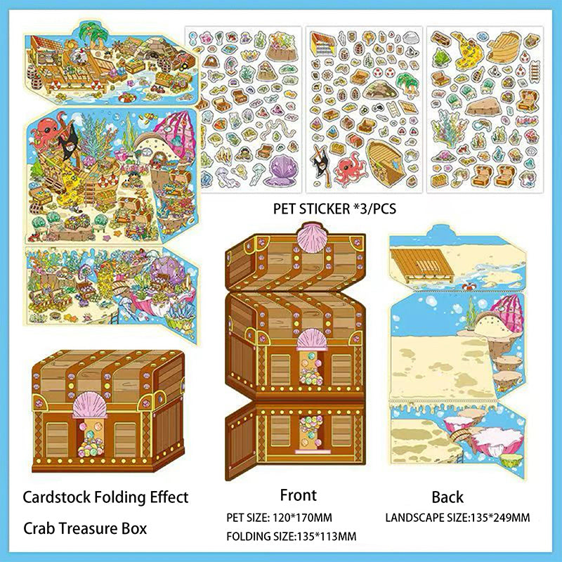 3D Large Size Scenery Sticker| Crab Treasure Box | Underground Treasure Hunt | Castle Treasures |Hide And Seek In The Valley| Single Sheet