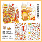 3D Food Sticker Scene DIY| Sizzling Hot Pot | Sweet House | Sushi Roll Restaurant | Delicious Hamburger | Single Sheet