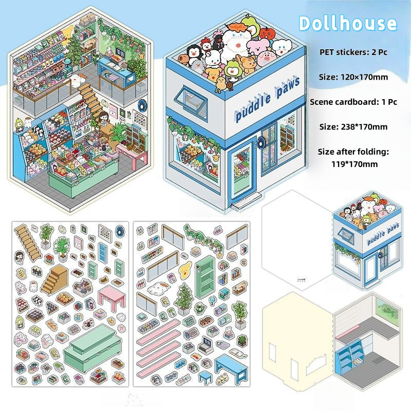 3D Stickers-| Rock Color Room | Dollhouse | Tailor's Shop | Green Plant Shop| Single Pc