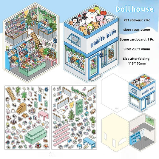 3D Stickers-| Rock Color Room | Dollhouse | Tailor's Shop | Green Plant Shop| Single Pc