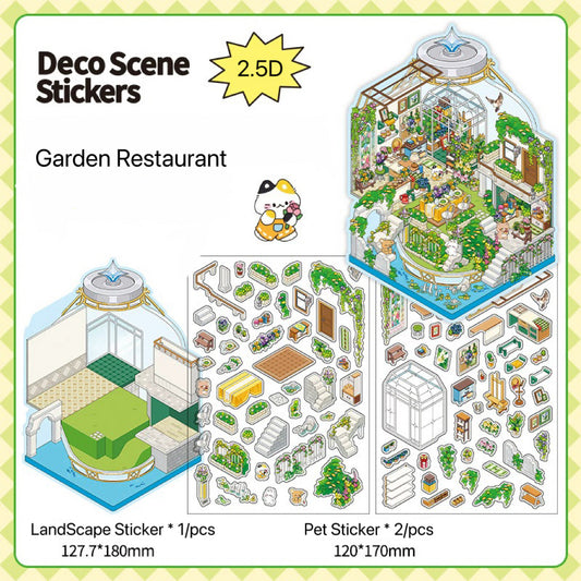 3D Deco Scene Stickers | Seaside Vegetable Market | Deep Sea Station | Garden Restaurant | Starry Sky Inn | Single Sheet
