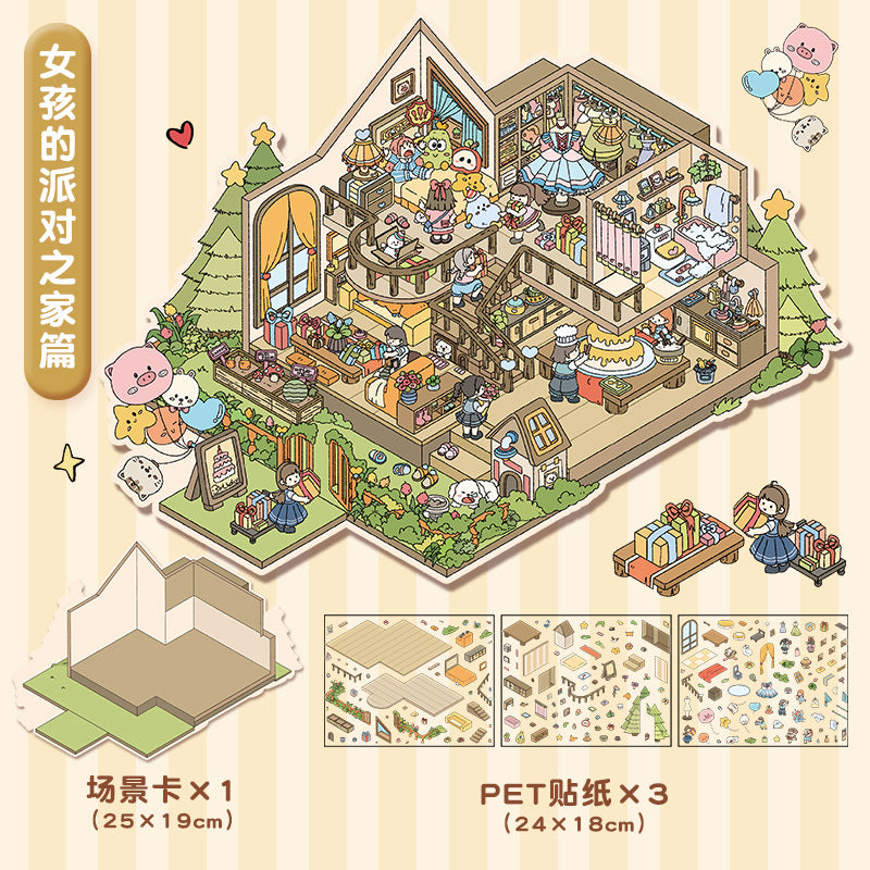 Cute large-size 3D stickers-| Panda Villa | Girls' Party | Panda's Daily Life |Rabbit Reading Room | Single Pc
