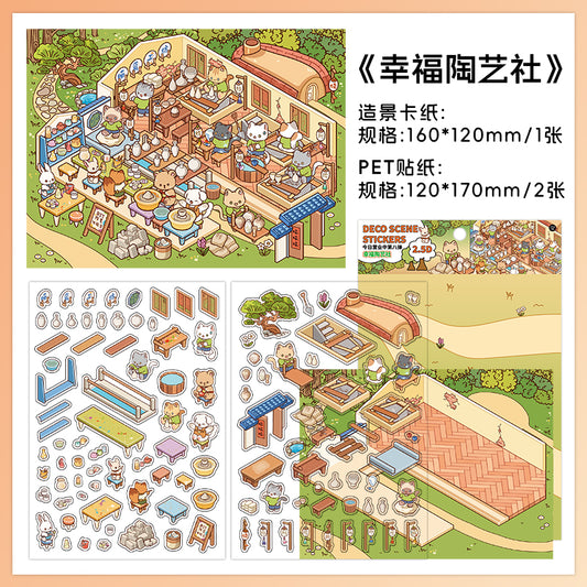 3D DIY Landscaping Deco-| Happy Pottery Club | Forest Ceramics Workshop | Sushi Restaurant At Sea | Sandbar Fishery | Single Sheet