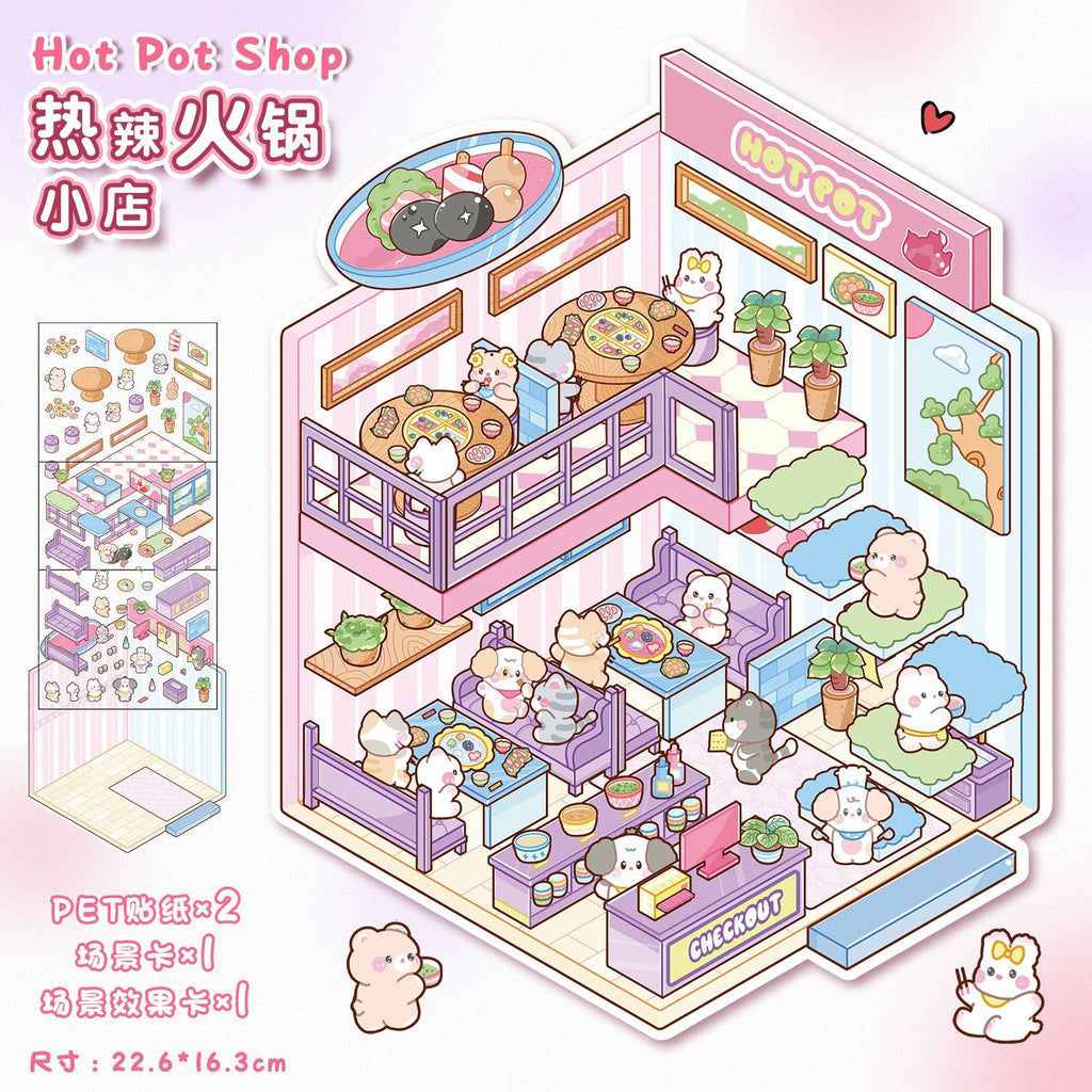 Store Series Scenery Stickers-| Pet Kitchen | Pet coffee Nest | Warm Bread Shop | Hot Pot Shop | Single Pc