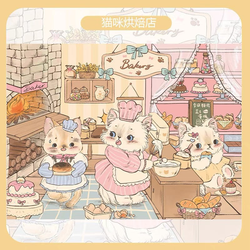 Set of 4 Cat-Themed Scenic 3D Stickers