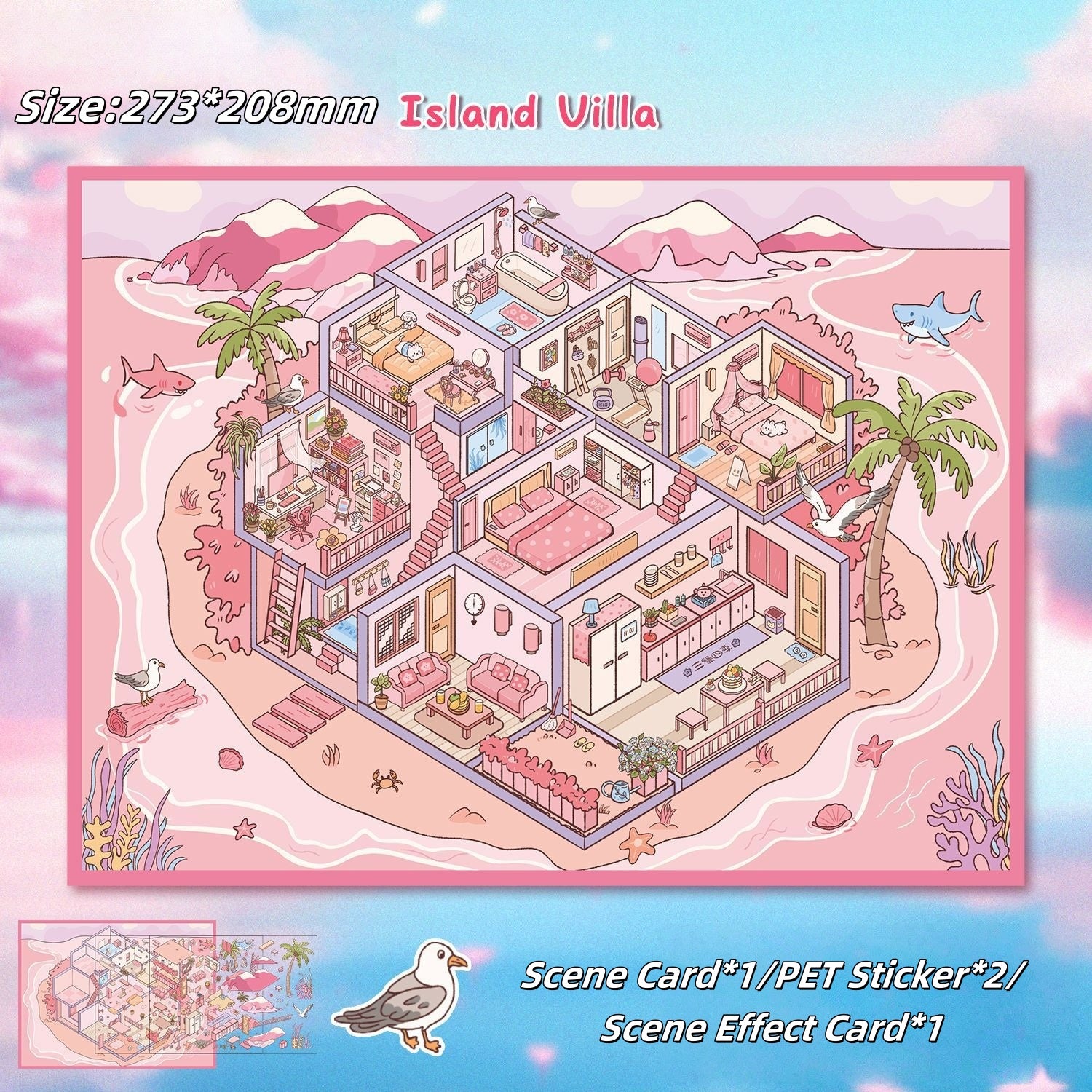 Large-size Cartoon 3D Stickers-| Treasure Island | Wishing For Fish | Meow Star Cruise | Island Villa | Single Pc