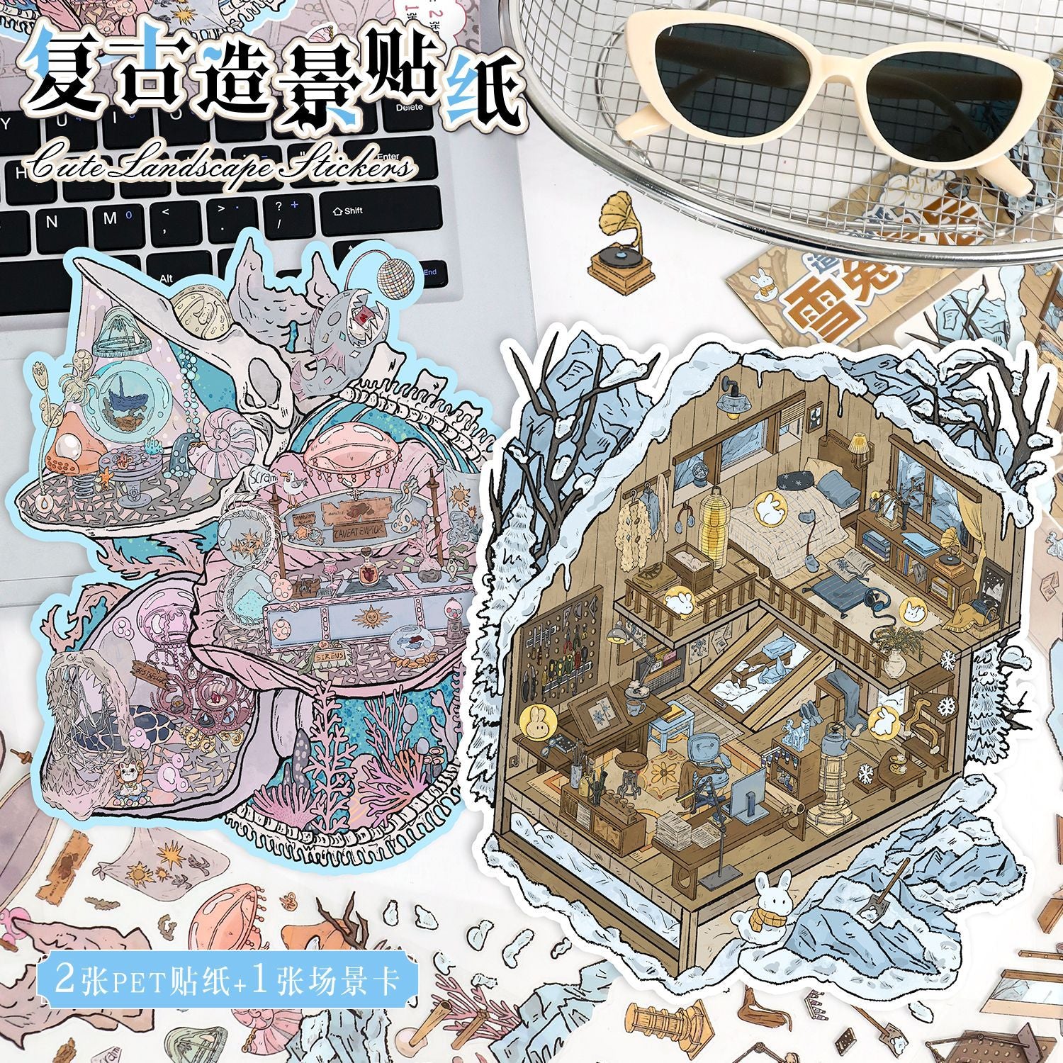 Large creative 3D stickers-| whale fall | Snow Rabbit House |Single Pc