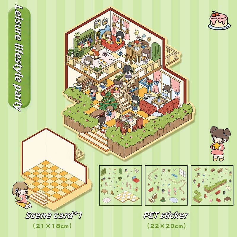 Home Series 3D Stickers-| Leisure Life Party | Winter Home Party | Retro Stay-at-home Party | Cozy Cottage Party | Single Pc