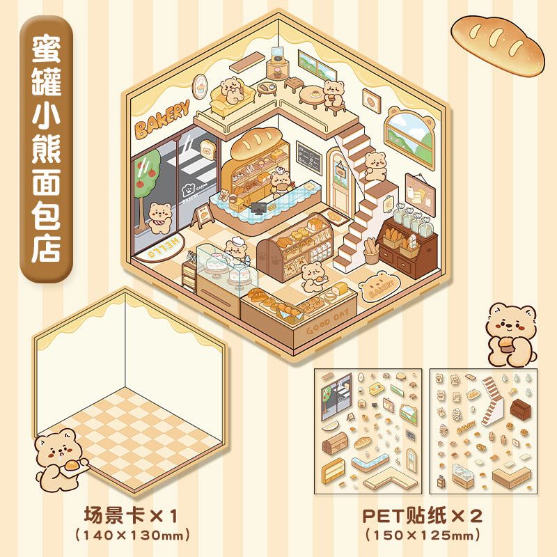 3D Store Series Stickers-| Capybara Hot Springs | Little Bear Bakery | Rabbit Clothing Store | Capybara Restaurant | Puppy Mart | Bunny Amusement Park | Do Do Panda Tea House |