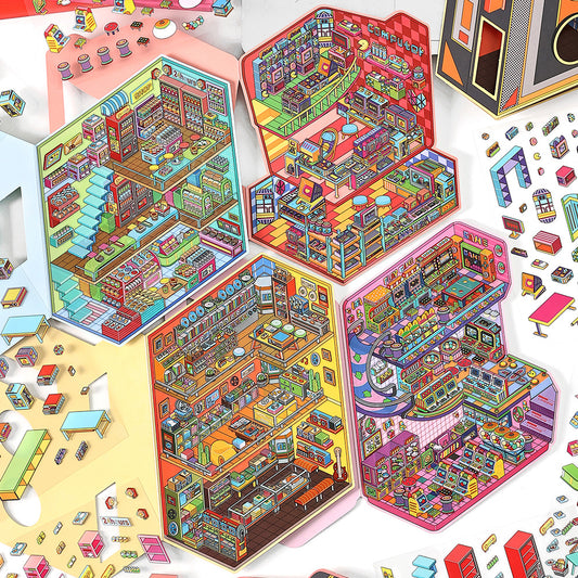 3D Deco Scene Sticker-| Record Store | eSports Room | Energy Station | Arcade |Single sheet