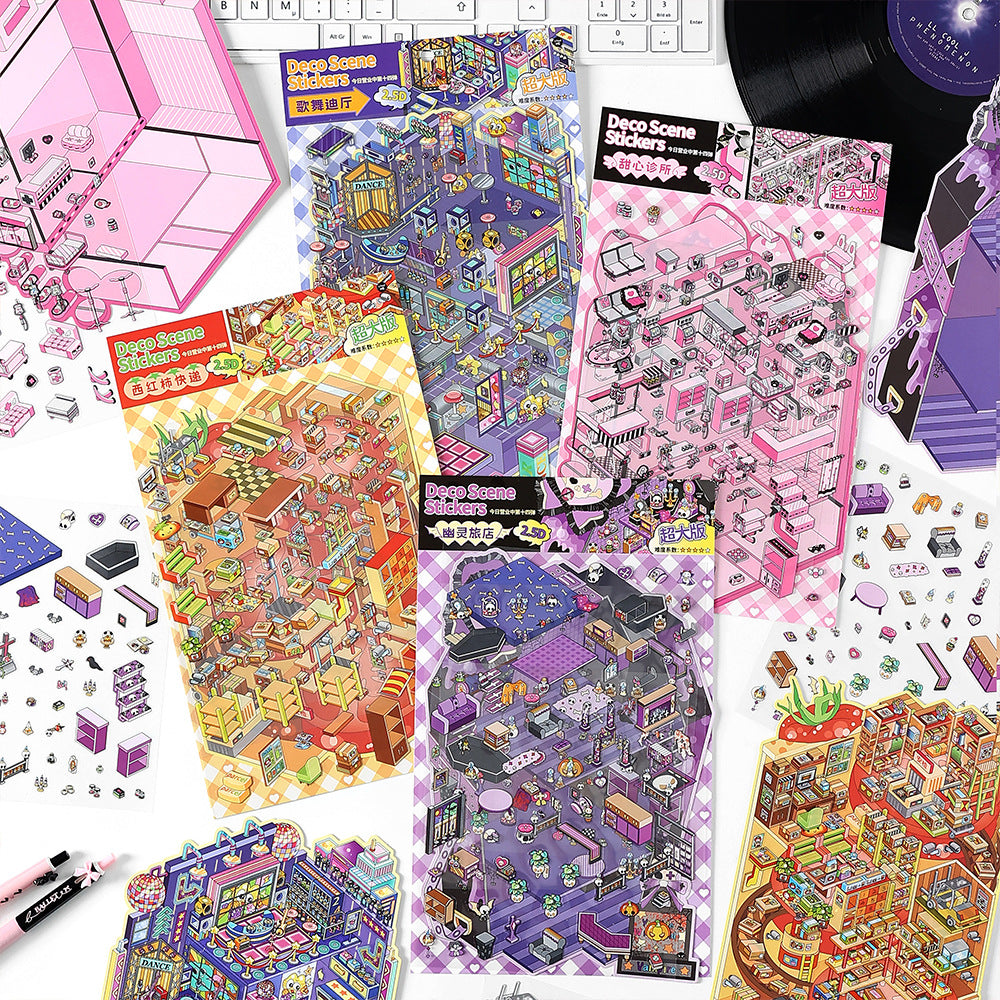 3D Stickers-| Sweetheart Clinic | Ghost Inn | Tomato Express | Nightclub |Single Sheet
