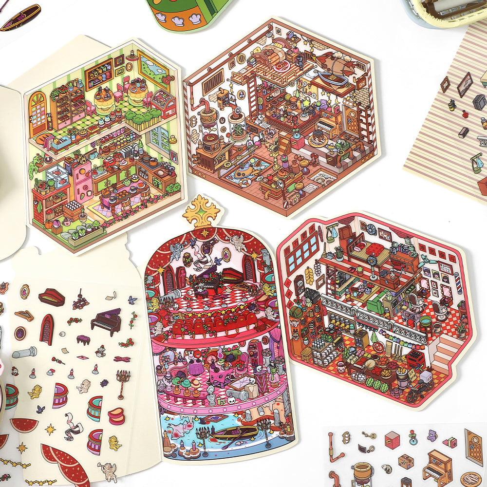 Creative scene stickers- | Venice Theater | Interstellar Express | Small shop | Grandma's kitchen|Single pc