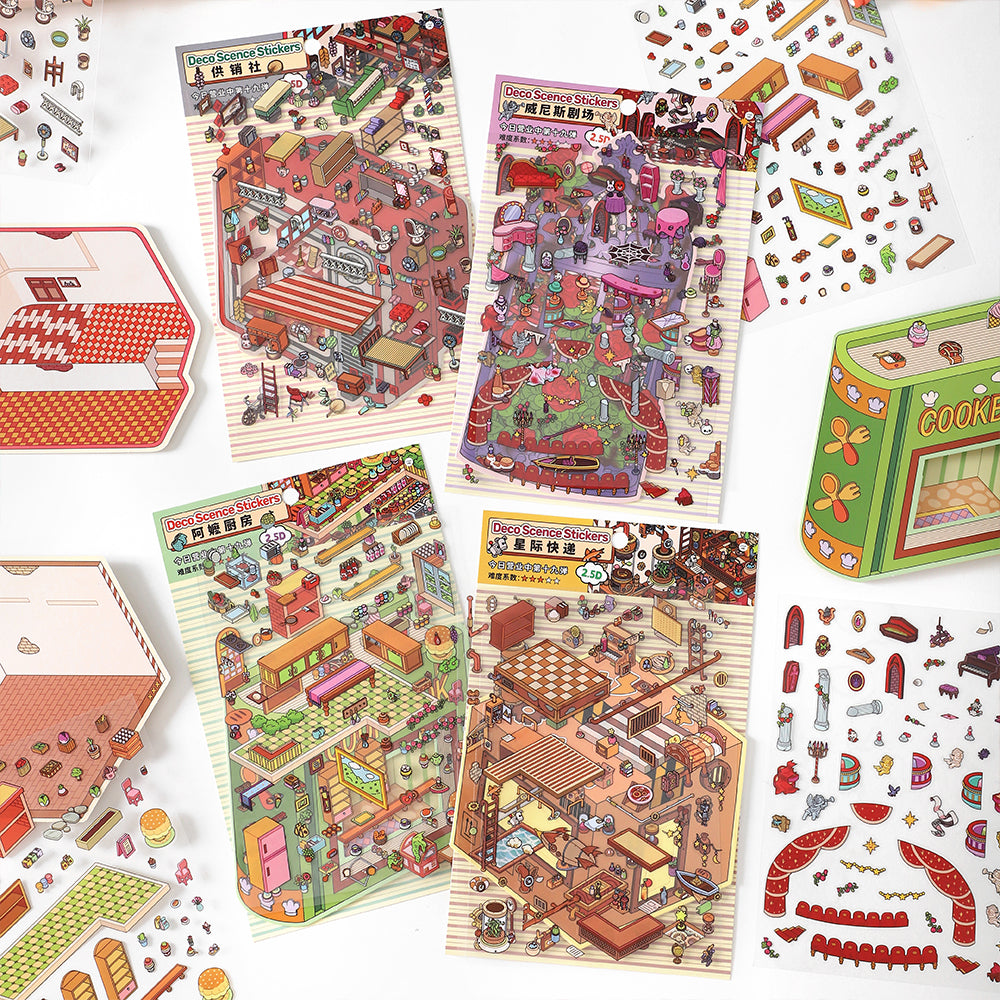 Creative scene stickers- | Venice Theater | Interstellar Express | Small shop | Grandma's kitchen|Single pc