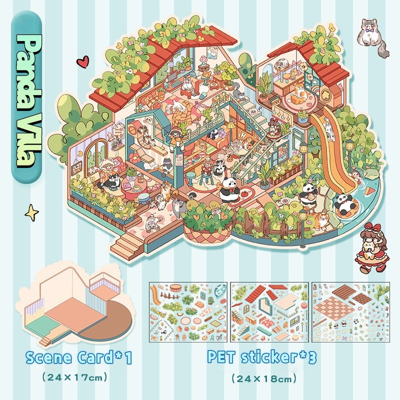 Cute large-size 3D stickers-| Panda Villa | Girls' Party | Panda's Daily Life |Rabbit Reading Room | Single Pc