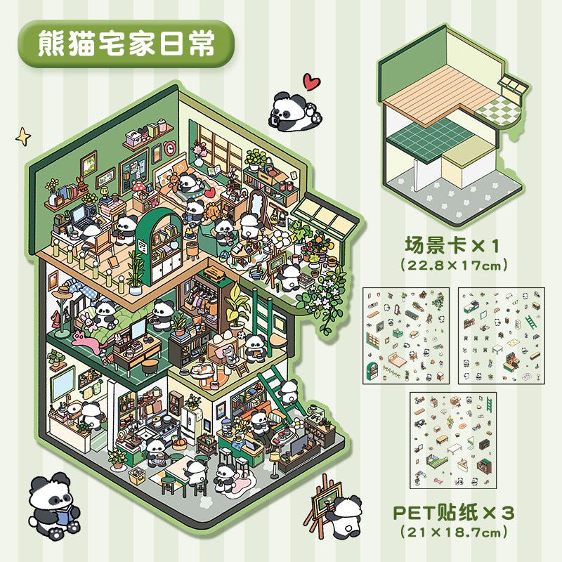 Cute large-size 3D stickers-| Panda Villa | Girls' Party | Panda's Daily Life |Rabbit Reading Room | Single Pc