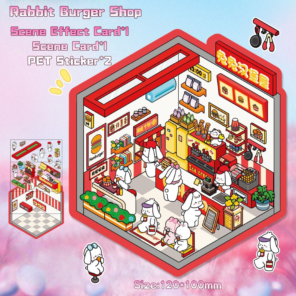 Small 3D stickers-| Mushroom House | Green Plant House | Summer Ice Shop | Rabbit Burger Shop | Rabbit ice cream shop | Sweet Sugar-coated Hawthorn Berries | The Eight Immortals | Panda House | Single Pc