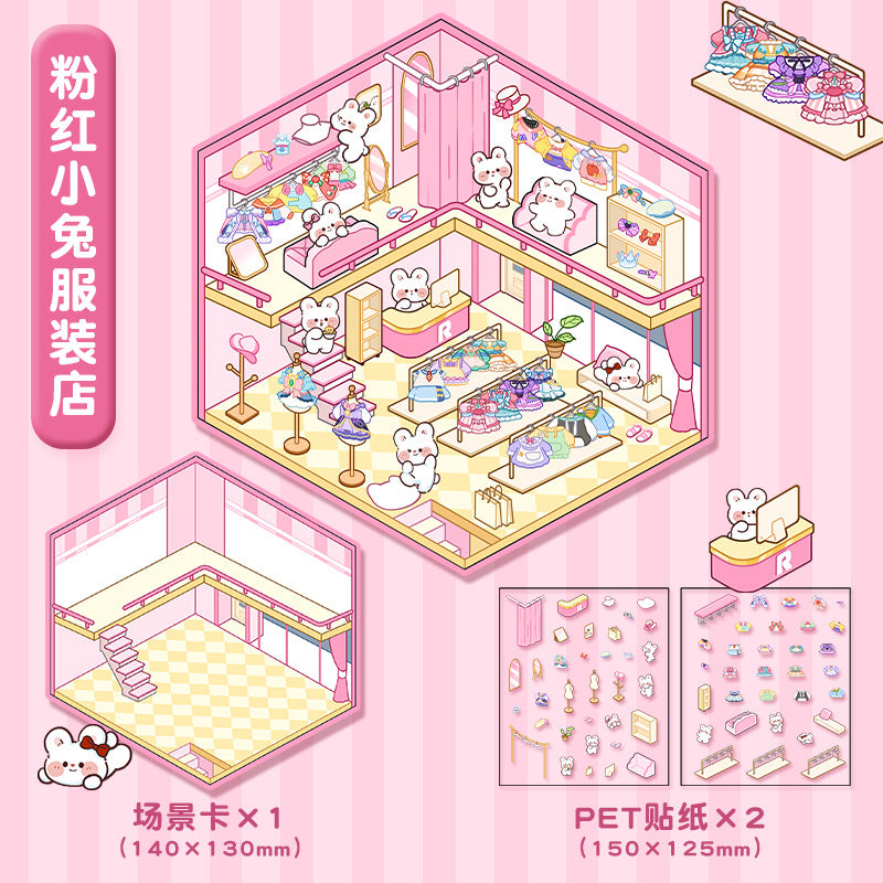 3D Store Series Stickers-| Capybara Hot Springs | Little Bear Bakery | Rabbit Clothing Store | Capybara Restaurant | Puppy Mart | Bunny Amusement Park | Do Do Panda Tea House |