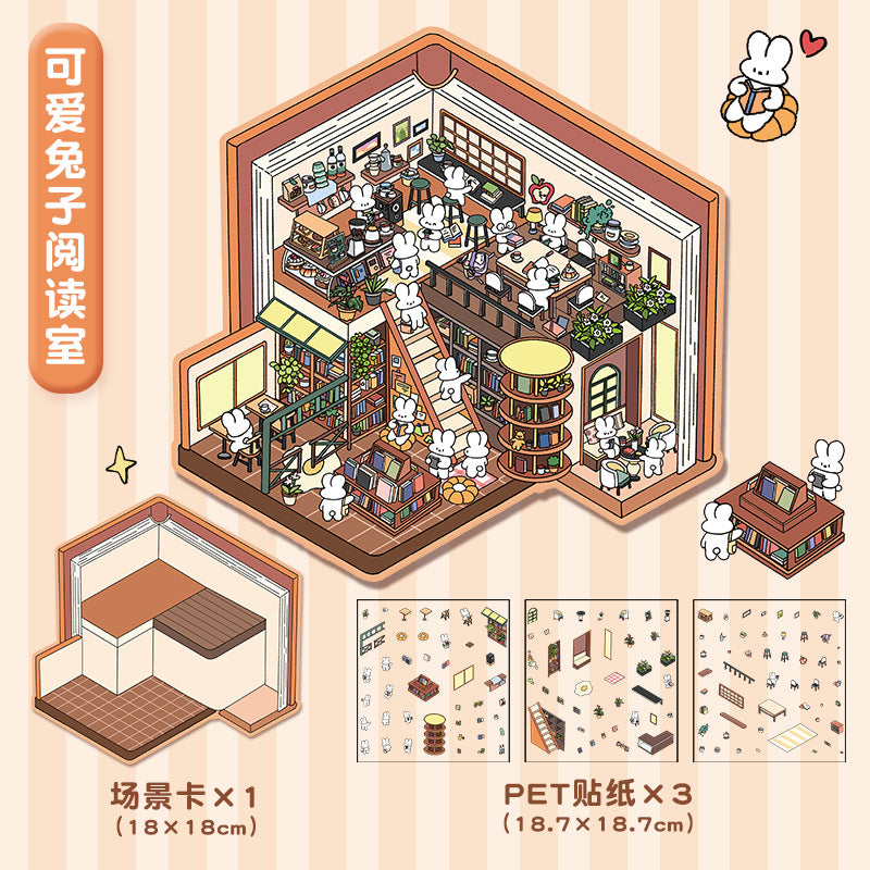 Cute large-size 3D stickers-| Panda Villa | Girls' Party | Panda's Daily Life |Rabbit Reading Room | Single Pc