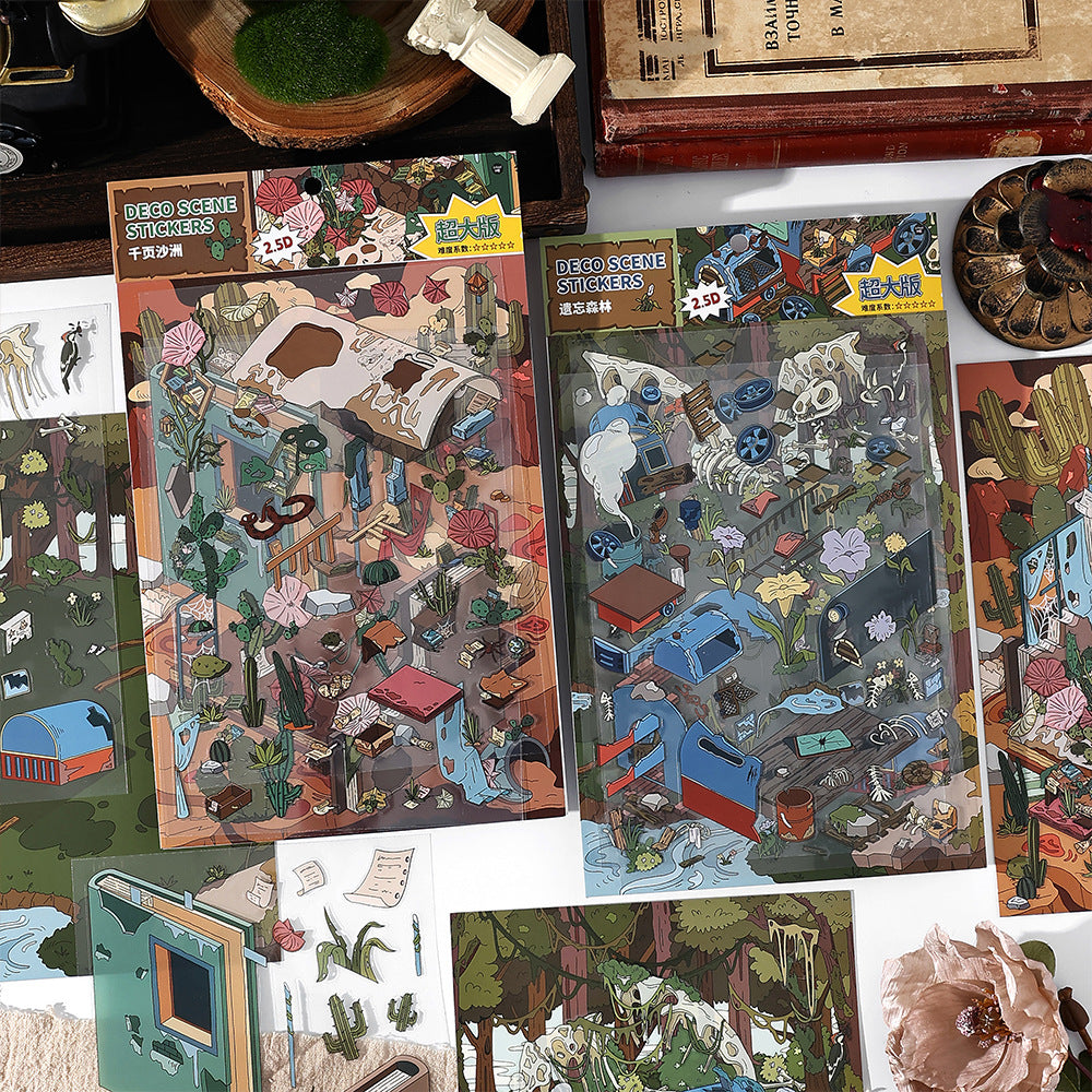 3D Scenery Stickers Nature Series-| Thousand-Page Sandbar | Forest of Oblivion |Single Sheet