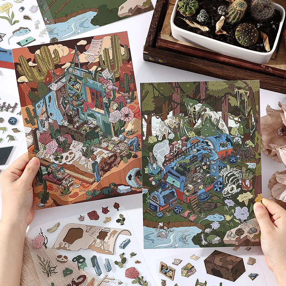 3D Scenery Stickers Nature Series-| Thousand-Page Sandbar | Forest of Oblivion |Single Sheet