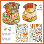 3D Food Sticker Scene DIY| Sizzling Hot Pot | Sweet House | Sushi Roll Restaurant | Delicious Hamburger | Single Sheet