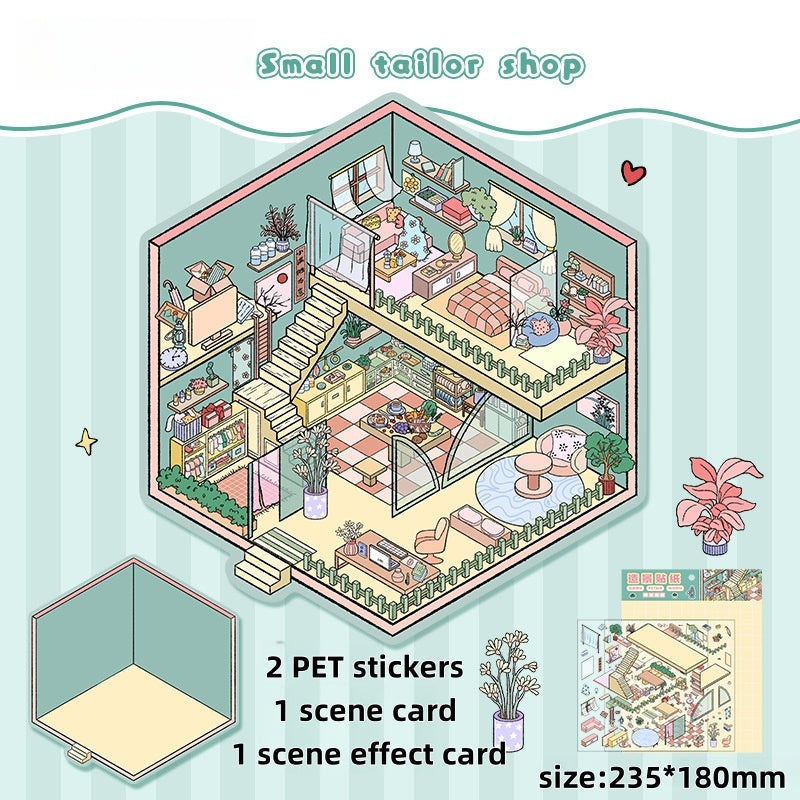 Large 3D Scene Sticker-| Yuran Tea Event | Hot Pot Restaurant | Small Tailor Shop | Zhenmei Lanjing | Magic Classroom | Convenience Store | Single Pc