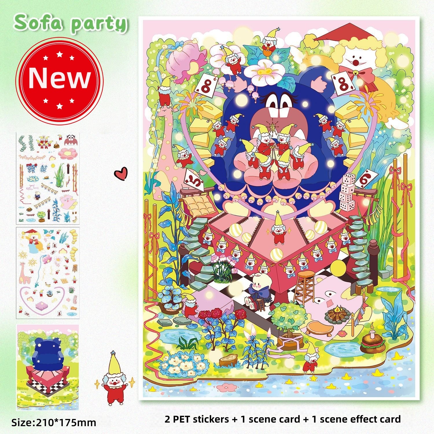 Extra-large cartoon-style 3D sticker-| Daydreamer | Little Toy City | Far Away Dusk Snow | Sofa Party |Single Pc
