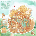 Cartoon Food 3D Scene Stickers-| Chenpi Rose Teapot | Chocolate House | Avocado Salad | Soft Toast House | Single Pc