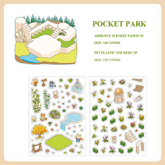 3D Scene Stickers -4 Theme-Street | Corner Park | Sushi Bar | Forest Inn | Coffee Bakery |