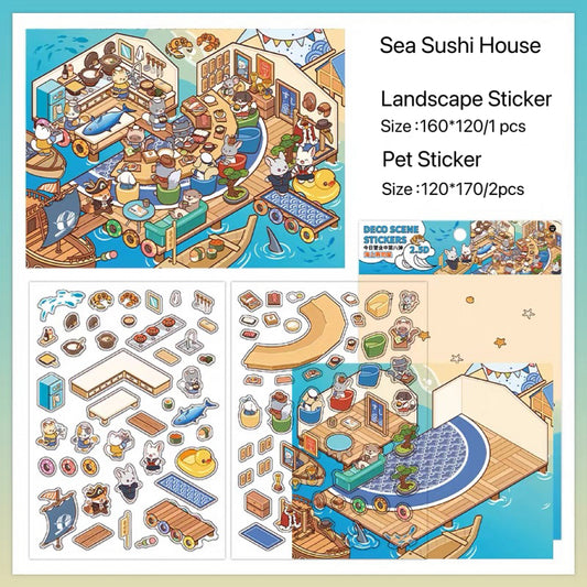 3D DIY Landscaping Deco-| Happy Pottery Club | Forest Ceramics Workshop | Sushi Restaurant At Sea | Sandbar Fishery | Single Sheet