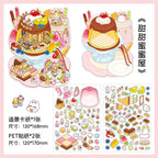 3D Food Sticker Scene DIY| Sizzling Hot Pot | Sweet House | Sushi Roll Restaurant | Delicious Hamburger | Single Sheet