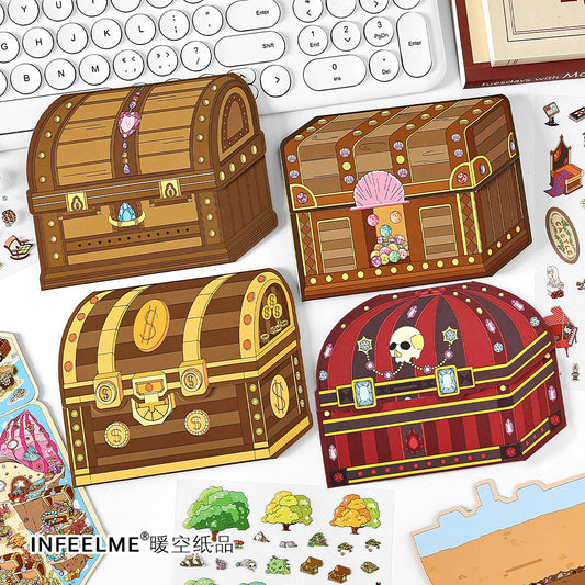 3D Large Size Scenery Sticker| Crab Treasure Box | Underground Treasure Hunt | Castle Treasures |Hide And Seek In The Valley| Single Sheet